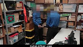 Teen escort dragged to backroom office for hardcore punishment by big cock guards
