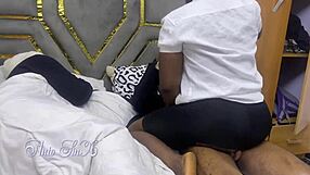 hey wanna sneak fuck this chubby ebony student babe on her bed?