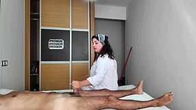 Hotel cleaning lady watches me jerk off my huge cock right in front of her