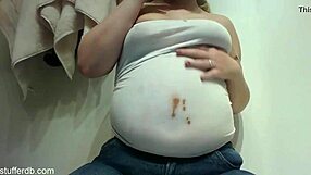 chubby blonde teen fetish slob smears chocolate on her fat belly messy