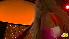 hot blonde stripteases vintage style then dives into lesbian sex with kinky brunette