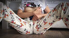 my wet pussy squirts hard while fingering these small tits