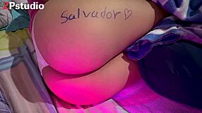 Curvy latina teen slut toys her huge fat ass in tiny thong close-up