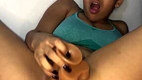 My young Latina babe's big natural tits bounce in solo dildo pussy ride