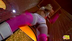 hot blonde stripteases vintage style then dives into lesbian sex with kinky brunette