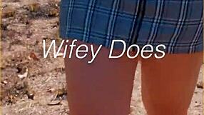 wanna see this milf flash her smooth shaved pussy under skirt outdoors?