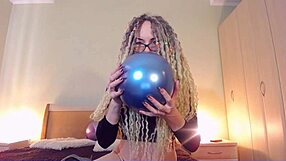 curvy mommy with huge tits pops balloon in wild fetish play