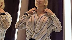 Big Tits Blonde Tries See-Through Outfit In Dressing Room