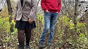 fat mother-in-law takes charge in outdoor pantyhose piss play