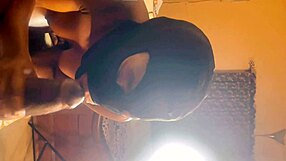 Pov closeup: hands stroke monster black cock while cradling heavy swinging balls