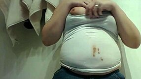 chubby blonde teen fetish slob smears chocolate on her fat belly messy