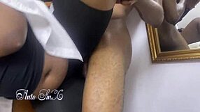 hey wanna sneak fuck this chubby ebony student babe on her bed?