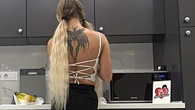 Wanna see this hot tattooed blonde drop panties for meaty pussy flash?