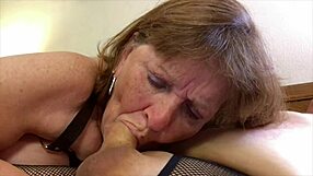 Granny Peggy Sue shoves leather cock deep in my face