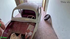 Young brazilian fucks old cuckold in car while he watches pussy pounding