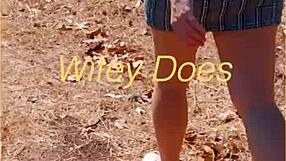 wanna see this milf flash her smooth shaved pussy under skirt outdoors?