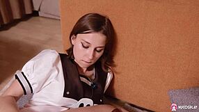 schoolgirl fuck doll fingers shaved pussy with toy