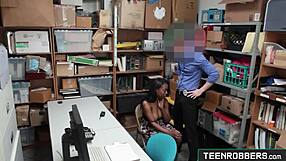 secret office guard bends daya knight over for ebony shoplifter doggystyle punishment.