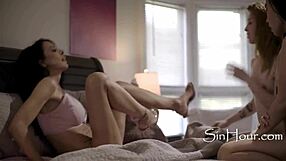 Straight milf spanked into lesbian play fingering her tiny stepdaughter in hardcore 3some