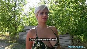 busty crazy milf drops to knees for sloppy public blowjob then fucks