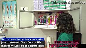 Mara Luv spreads for vibrator in doctor's office as Aria Nicole watches orgasm