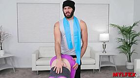 Athletic honey milf bends over for bareback anal assfucking during garage yoga workout riding cock