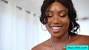 Sexy Black Masseuse Chanell Heart Rubs Body On Client
