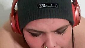 Curvy amateur couple's sloppy deepthroat blowjob turns hard with piercing cum in mouth and post-orgasm POV