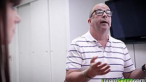 luna rival kneels to slurp two huge cocks then rides them cowgirl at the office