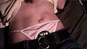 hot milf wife flashes her thong panties before massive cumshot tribute on ass