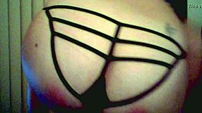 hot milf wife flashes her thong panties before massive cumshot tribute on ass