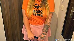 Big Ass Halloween Pumpkin Busty Blonde Olivia Bay Rides Huge Cock Rough with Cum