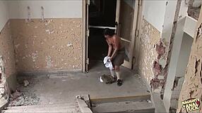 Lost brunette small tits stumbles into double penetration abandoned facility orgy