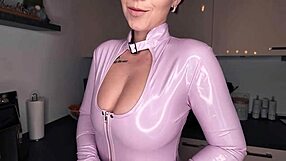 you gotta see this pierced nipple german in latex stripping naked