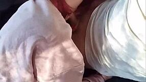 Redhead latina housewife rides muscular friend's big cock car cheating cowgirl orgasm tattooed ass