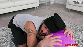 Athletic honey milf bends over for bareback anal assfucking during garage yoga workout riding cock