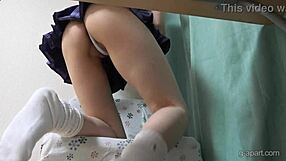 peeking under desk at kokoro ayase's miniskirt uniform thong wedgie cameltoe