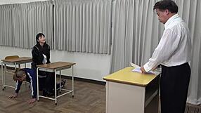 japanese long hair mistress teacher in skirt does messy food tickling supremacy