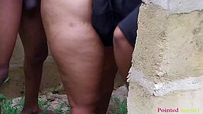 Guy bangs big white ass bent over outdoors doggystyle