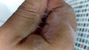 Bodybuilder's Condom Breaks During Intense Dildo Masturbation Cumshot Frenzy