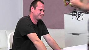 FemaleAgent Bad Santa Casting Footjob On Sofa