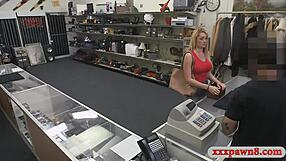 busty blonde gangbanged roughly at pawnshop counter