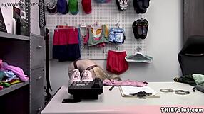 Skinny blonde teen shoplifter caught bent over by old mall cop rough