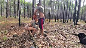 Sexy latina teen ruiva flashes ass on trail then fucks outdoors