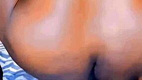 small cock ebony shemale bends over and rides hard at home!