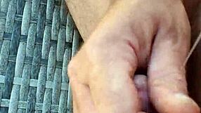 Amateur guy strokes cock slowly building to massive belly cumshot explosion