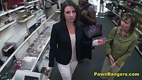 Customer, spread those legs and take this cock deep in your hairy milf pussy for cash on the desk