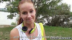 Slim Eurobabe Flashes Then Sucks And Bangs Two Cocks Outdoors