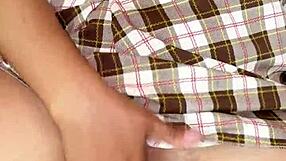 hot teen student gets home horny from school rubs her tight pussy to explosive orgasm