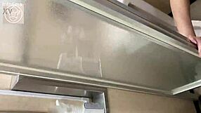 Japanese OL lines up guys for deepthroat monster